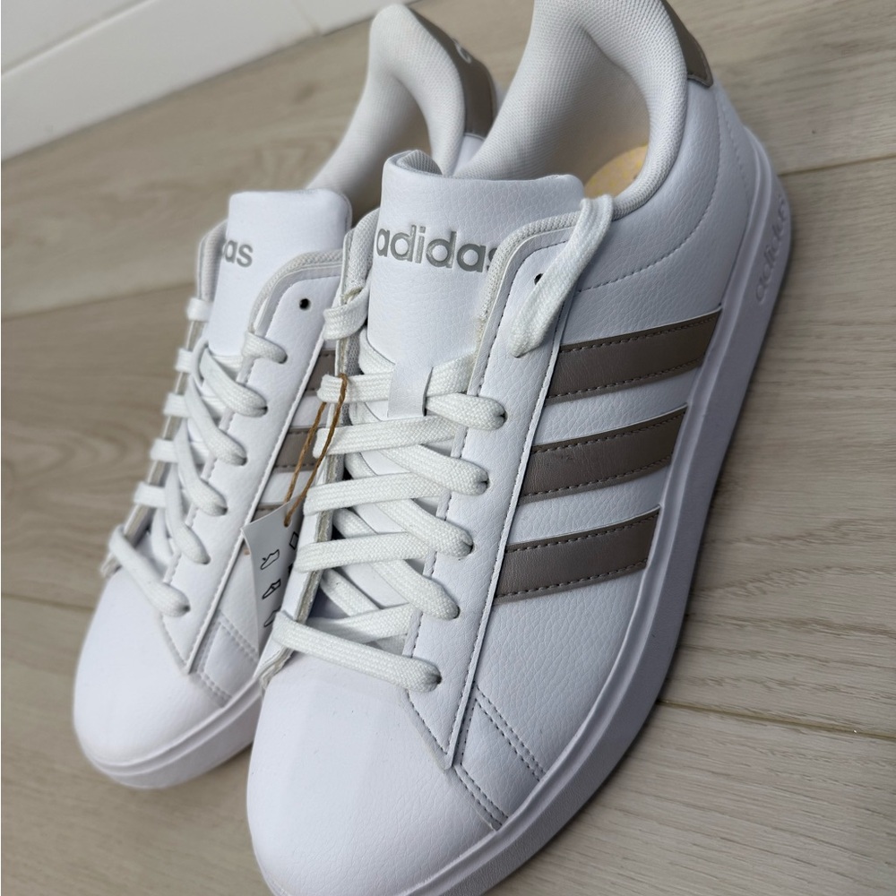 Adidas White and Gold Athletic Shoes